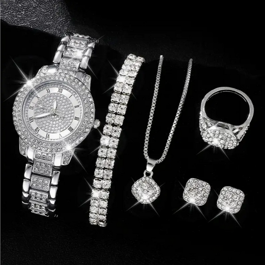 6PCS/SET WOMEN’S WATCH ELEGANT BUTTERFLY QUARTZ WATCH SPARKLING RHINESTONE ANALOG WRIST WATCH & JEWELRY SET, GIFT FOR MOM HER