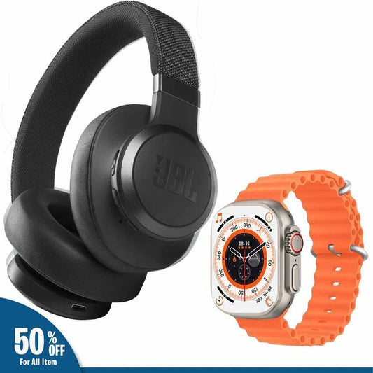 JBL LIVE JB55 WIRELESS OVER-EAR HEADPHONES & SERIES-8 SMART WATCH ULTRA-8